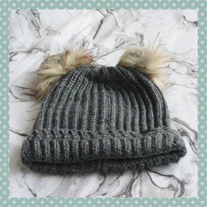 David and Young Grey Double Pom Pom Beanie